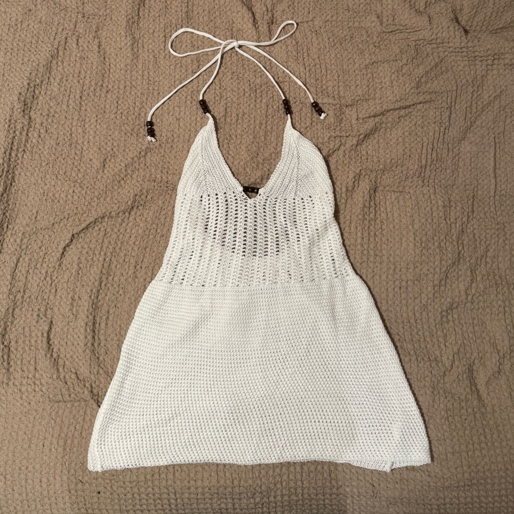 White Crochet Halter Swim Cover-Up Dress